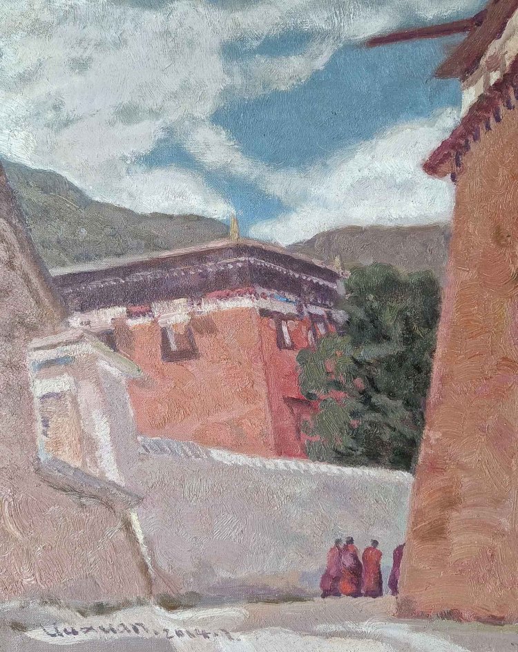 15《红墙 喇嘛》布面油画 50cmx40cm 2024年.jpg